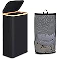 efluky Slim Laundry Basket with Lid, Tall Narrow Washing Basket for Laundry, Folding Small Slimline Laundry Baskets for Dirty Clothes, 63L Cloth Storage Basket Black