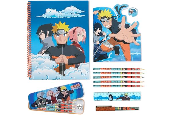 Naruto Fourniture Scolaire, Set Papeterie, Trousse, Cahier, Carnet, Crayon, Stylo, Kits de Fournitures Scolaires, Cadeau Rentree Scolaire, Idee Cadeau Fan Manga
