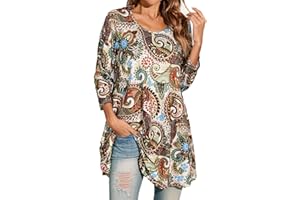 Enmain Femme Tunique à 3/4 Manches Longues Chemise Imprimée à Motifs Floraux Paisley pour Les Femmes Casual élégant Chic T-Shirt Blouses