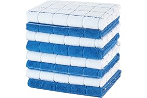 gryeer 8 Pack Microfibre Tea Towels, Super Absorbent, Soft and Lint Free Kitchen Towels, 45 x 65 cm, Blue