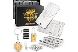 AWANGUARD Premiere - Bitcoin Crypto Steel Wallet, Backup di Frase di Recupero di 24 Parole, Portachiavi Cripto in Acciaio Offline - Compatibile con Ledger, Trezor e Tutti i Portafogli BIP 39