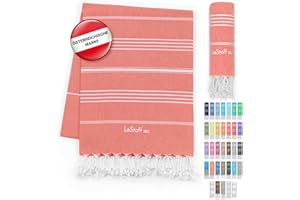 ‎LESTOFF LeStoff Premium Hamamtuch - 100% Bio-Baumwolle - Vorgewaschen, Nachhaltig, Saugstark & Schnelltrocknend - Strand, Bade, Dusch, Yoga, Spa & Reise-Tuch (95 x 180 cm, Coral(Salmon))