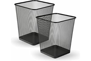 Storite - Cubo de basura cuadrado de 2 piezas para escritorio y oficina Papelera de malla de metal ligero, papelera y cubo de basura para dormitorio, cocina, baño, oficina y escuela (negro)