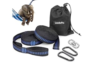 LeaderPro 2 Sangles pour Hamac, 3m*2,5cm, Portée Maximale de 400kg, Suspension d'accessoires pour Hamac de Camping avec 2 Mousquetons, 1 Crochet Pivotant Suspendu, avec Sac de Transport, Bleue