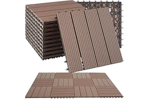 tectake® Set di 11 Piastrelle per Terrazza, Balcone, Giardino in WPC, Piastrelle da Giardino con Sistema a Clic, Superficie Antiscivolo, Resistente alle Intemperie, Effetto Legno - Marrone