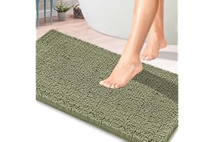 ITSOFT Chenille Bath Mat, Non Slip Bathroom Mat for Bathroom, Absorbent & Machine Washable Toilet Mat, Soft Plush Bathroom Rug, Bathroom Accessory (61x43cm, Sage Green)