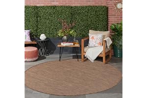 Jimri Tapis d'intérieur et d'extérieur Tapis résistant aux intempéries pour Balcon, terrasse, Jardin, salon, Cuisine Tapis de Sol Durable, résistant aux Rayons UV – Taille 200 cm Rond, Marron/Taupe