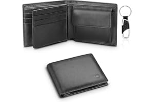 WONSEFOO Portafoglio Uomo Slim Pelle Blocco RFID, Con Portamonete, Porta Chiavi e Carte di Credito, Finestra ID, Scomparti Banconote e Confezione Regalo, Piccolo Brifold (9 * 14 * 2.6 CM)