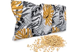 Amilian Cuscino termico con noccioli di ciliegia, 55 x 20 cm, cuscino termico a forma di noccioli di ciliegia, cuscino per bambini e adulti, come cuscino da massaggio, Monstera Grigio Senape Giallo