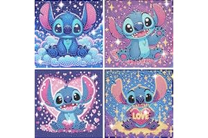 HECTICCORE 4 Pezzi Stitch 5D DIY Diamond Painting Kit Completo,Pittura Diamante Fai Da Te con Strass,diamond painting anime, Decorazione Pareti, Anime Pittura per Casa, Pittura Diamante Creativo e Regalo,18x18cm