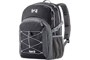 TRAIL OUTDOOR LEISURE Trail Aspen 30L Day Pack Backpack for School Work Hiking Camping Travelling, Breathable Padded Back & Straps, 3 Zip Compartments, Internal Pockets, Bungee Cords, USB/Headphone Port, Water Resistant