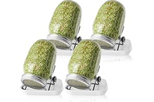DUNSOO Sprossenglas Set | 4er-Set 1000ml Keimglas mit Deckeln und Haltern und Schalen | Sprossengläser für die Sprossenzucht und Keimung von Samen (4)