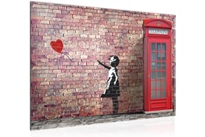 Runa Art Cuadro Moderno Chica Banksy con Globo - 100% Made In Germany - Pared de ladrillo Rojo Sala 033015a