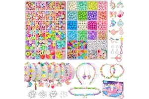 Bridokit Perlen für Armbänder Kinder, 2 Boxen Armbänder Selber Machen Kinder, 4 Verschiedene Arten von Perlen Zum Auffädeln, Schmuck Perlenset, Geschenk Mädchen Bastelset ab 4, 5, 6, 7, 8, 9 Jahre