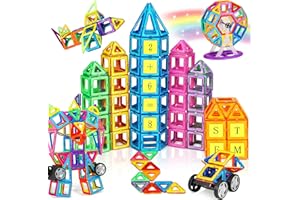 COOLJOY Construction Magnetique Enfant, Bloc de Construction Magnétique, Jouets de Construction Magnetique Enfant 3 4 5 6 7 8 Ans, Roues/Ferris/Lettre/Number 117Pièces