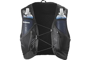 SALOMON Active Skin 12 Unisex Running Vest Hiking Trail With Flasks Included, 12L, Easy Hydration, Precision Fit, and Optimized Storage, Black