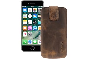 Suncase Etui Tasche kompatibel mit Apple iPhone SE 2 (2020) mit ZUSÄTZLICHER Hülle/Schale/Bumper/Silikon *Lasche mit Rückzugfunktion* Handytasche Ledertasche Schutzhülle Case in antik-Coffee