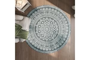 ‎SONGMICS HOME SONGMICS HOME Teppich rund, Outdoor Teppich, Boho, 160 cm d, waschbar, rutschfest, Floral Vintage, für Wohnzimmer, Esszimmer, Schlafzimmer, Optik, Garten, Terrasse, Balkon, anthrazitgrau TAR052G02