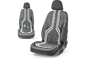 ‎WALSER Walser CarComfort Sitzauflage aus Holzperlen, Sitzaufleger Holzkugeln, Massage Autositzauflage Holz, Universal Sitzmatte schwarz/weiß 13551