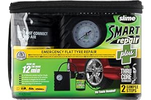 Slime 50138-51 Kit d’Urgence pour Réparation de Crevaison Smart Spair Plus pour Pneus de Voitures, Comprend un Produit Anti-crevaison, une Pompe de Gonflage, Adapté aux Voitures, Réparation en 12 min