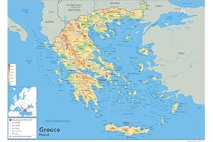 TIGER MOON Grèce physiques Map – Papier laminé [GA] A1 Size 59.4 x 84.1 cm