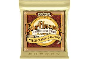 Ernie Ball Earthwood Folk Nylon, Clear and Gold Ball End, 80/20 Bronze Acoustic Guitar Strings - 28-42 Gauge