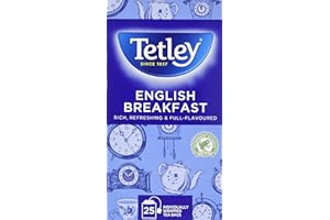 Tetley English Breakfast Black Tea Bags - Strong & Refreshing Morning Brew - Premium Blend with Assam & African Teas - Rainforest Alliance Certified - 25 Individually Wrapped Teabags (1 Pack)