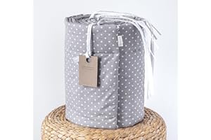 LOOLAY Mini Punkte Grau 100% Baumwolle Bettschutzgitter 420, 360, 210, 180 x 30 cm Bett Schutz Bettgitter Netzstoff (360 x 30 cm)