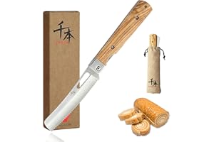 SENBON 440A couteau à pain Style japonais pliant de poche en acier inoxydable poignée d'olive naturelle Camping voyage couteau Portable en plein air