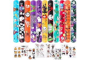 CHRIMISS 48 Pièces Halloween Slap Bracelets pour Enfant Parti Sac Remplisseurs Cadeau Party Favors Halloween Bracelets à Claquer pour Filles Garçons