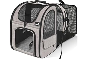 Pecute nosidełko dla kota i psa, rozszerzane, przenośne, oddychający plecak z przednimi kieszeniami okiennymi z siatki, wysuwane plecy, więcej miejsca, idealny do przenoszenia szczeniaków, psów, kotów do 10 kg (jasny khaki)