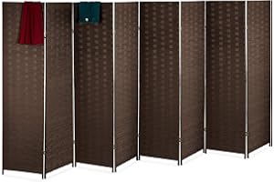 Relaxdays Paravento a 8 Pannelli, HxL: 170 x 320 cm ca, Divisore Pieghevole, Separé per Ambienti Interni, in Marrone, Corda di Carta, Legno, 1 pz