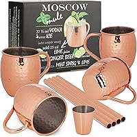 ONVAYA® Moscow Mule Becher Geschenk Set mit 4 Bechern, Barmaß & Strohhalm | Kupferbecher für Cocktails | 4 Kupfertassen…