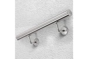 ECD Germany Pasamanos de Acero Inoxidable 50 cm Redondo Ø42mm V2A Baranda con Accesorios de Montaje Soporte en Pared Barandilla Interior/Exterior Barra de Agarre Apoyo Subida Escaleras Pasillo