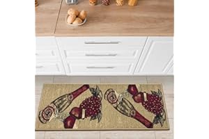 OTTOMANSON Można prać w pralce, wzór wina, antypoślizgowy, gumowy spód, 6 x 15 cm, chodnik kuchenny, korytarz, bar, 50 x 150 cm, beżowy/czerwony wino