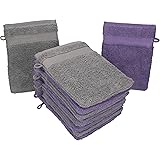 Betz Lot de 10 Gants de Toilette Taille 16x21 cm 100% Coton Premium Couleur Lila, Gris Anthracite