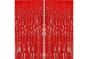 carve ideas 2 Stück Lametta-Folienvorhang, Metallischer Fransen-Hintergrund Party-Deko für Geburtstag, Hochzeit, Verlobung, Baby-Shower, Junggesellinnenabschied, Weihnachten, Fest (1 × 2,5 m, Rot)