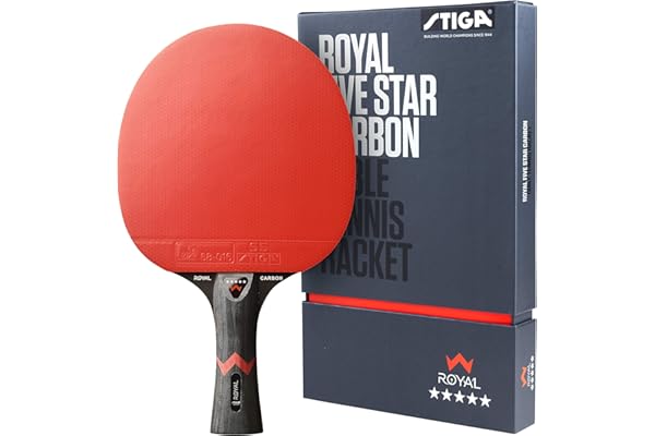 STIGA Raquette de Ping Pong Royal Carbon 5 Star - Raquette de Tennis de Table 5 Étoiles, Bois 5+2 Plis avec Fibre de Carbone, Revêtement ITTF, Technologie Touch Carbon, Manche Concave