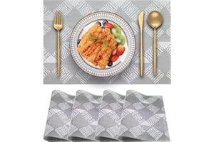 Blibalaskr Place Mats,Table Mats set of 4,Washable Non-Slip Placemats,Heat-resistant PVC Placemat,Suitable for kitchen,dining room,indoor outdoor (Grey)