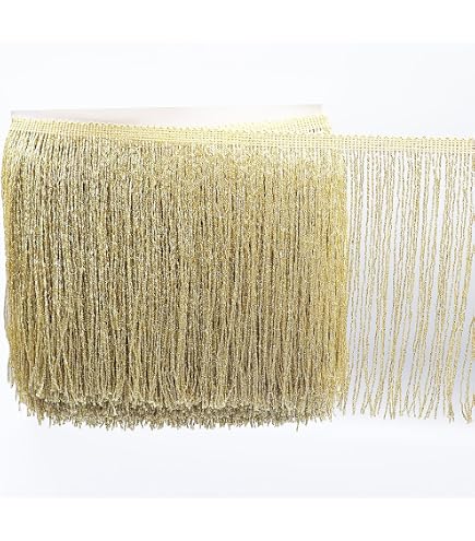 Nastro Con Frange A Perline Oro Per Decorazioni Fai Da Te – Largo 15,2 Cm, Lungo 1,8 Metri