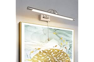 TYhogar Bathroom Mirror LED Picture Light with Swivel Lamp Head Wall Sconce 12W Pull Switch for Living Room Adjustable Arm Bedside Reading Lamp Fixtures for Hotel 1320Lm 3000K IP44(Nickel)