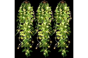 Sumind 3 Plantas Artificiales Colgantes Hojas de Vid de Hiedra Falsas de 3,6 Feet Guirnalda de Planta Colgante con 3 Cuerdas de 30 LED para Pared Jardín Hogar Boda Decoración Exterior, sin Cestas