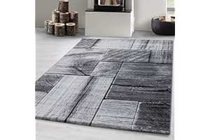 ‎CARPETSALE24 Carpetsale24 Teppich Wohnzimmer Moderne 3D-Holzdesign Schwarz - Grau 160 x 230 cm - Kurzflor Teppich Schlafzimmer Pflegeleicht Extra Weich - Flauschiger Teppich Waschbar Esszimmer Küche Rechteckig