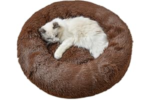 COMOYA Gavenia Cat Beds, 23.6''x23.6'' Washable Donut Bed, Plush Cushion, Waterproof Bottom, Calming & Self-Warming, Brown