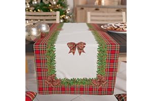 PETTI Artigiani Italiani - Camino de Mesa Navideño 140x40 cm, Camino de Mesa Navidad para Cocina, Decoración Navideña para Mesa, Camino de Mesa Elegante Lazo Tartan, 100%