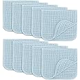 Comfy Cubs Muslin Burp Cloths 10 Pack Large 100% Cotton Hand Washcloths 6 Layers Extra Absorbent and Soft (White) (Blue, Pack of 10)