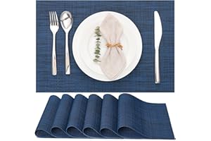 MYIR JUN Myir Tovagliette Americana Plastica Lavabili, Set di 6 Tovagliette Non-scivolose Resistenti al calore, Tovaglietta Americane per Tavolo da Cucina 30X43.5cm(Blu Scuro)