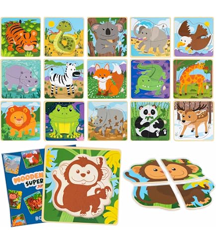 Mxzzand Jeu de puzzle Formes géométriques en bois bloc Puzzle blocs de