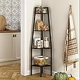 Hoctieon Corner Shelf, Industrial 4-Tier Corner Bookshelf, Rustic Corner Ladder Shelf, Corner Bookcase for Small Spaces, Corner Shelf Stand, Tall Standing Shelf, Black