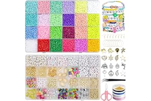 OUZIONZ 10538 Pezzi 3mm Perline per Braccialetti,Kit di Produzione di Gioielli con Lettere Perle, Cavo Elastico Da 0,8mm per Bracciali Fai -da -te Collana di Gioielli Kit